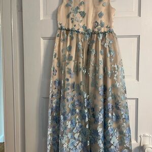 Bonnie Jean Blue and Cream Floral Kids Dress
